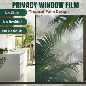 Tropical Palm Leaf Privacy Window Film, No Glue Static Window Film, Removable Home Kitchen Window Sticker, Cuttable UV Protection Window Film