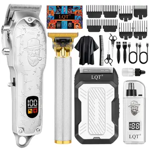 LQT Professional 4-Piece Cordless Hair Clippers Kit for Men - LED Display, 0-Gapped Fade T-Blade Trimmer, Electric Shaver, barber equipment set (Ideal for Barbers, Home Use)