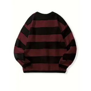 Comfortable Men's Striped Pullover Sweater, Spring/Autumn Thin Polyester Knit, Round Neck, Stretchy Fabric, Regular Fit