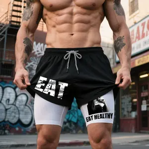 Unisex EAT EAT HEALTHY Funny Meme 2-in-1 Quick Dry Gym Shorts