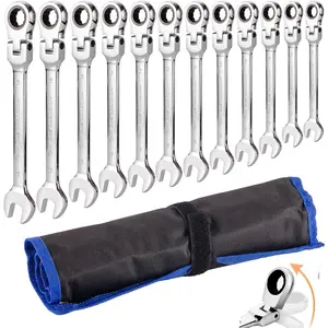 Flexible Ratchet Wrench Set 12 count 8-19mm Spanner Gear Ring Ratcheting Combination Flexi Wrench Kit Metric Flex