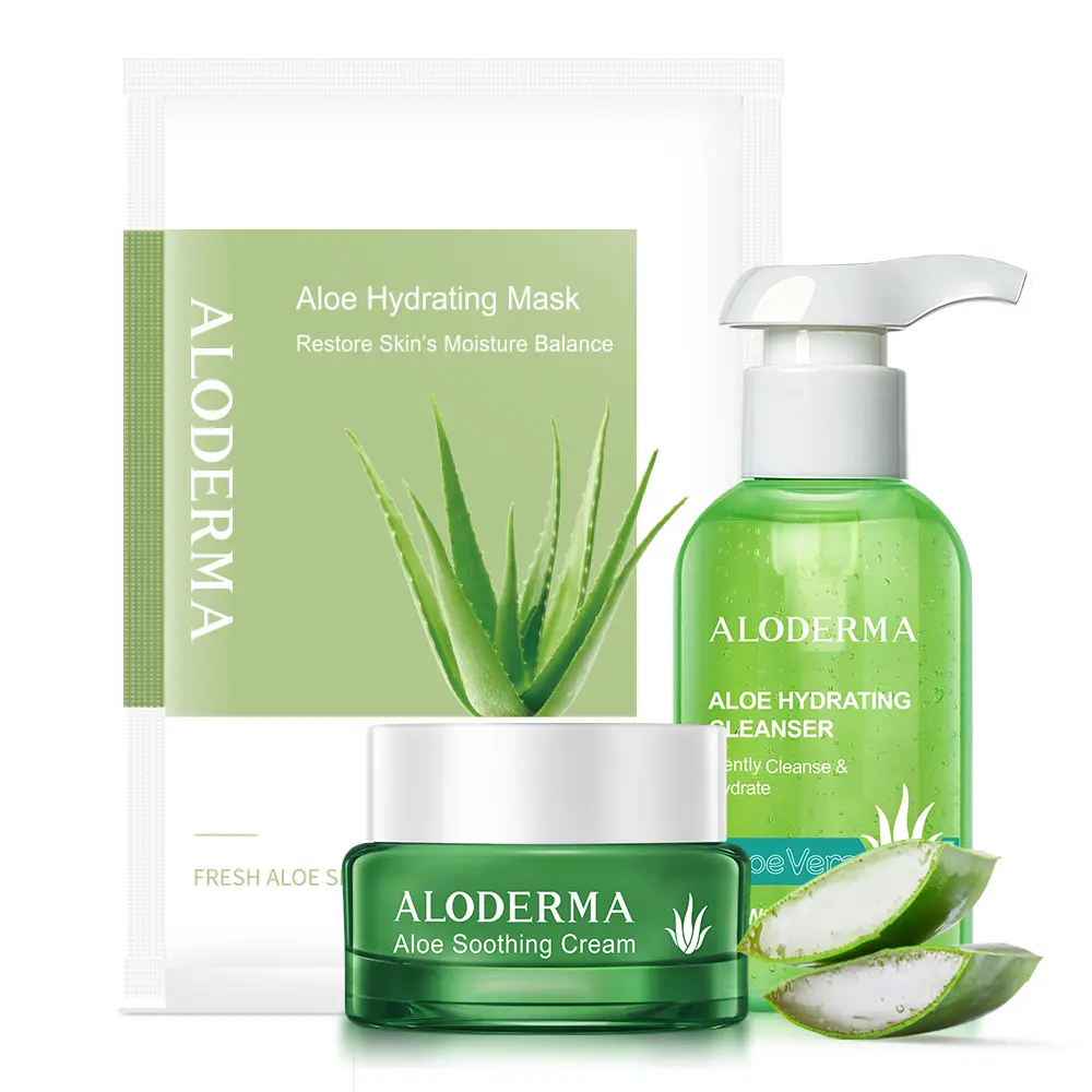 ALODERMA Pure Aloe Soothing 3-Piece Skincare Set - Hydrating Cleanser, Moisturizer & Masks for Irritated Skin, Includes Moisturizers & Mists