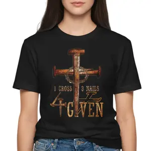 Men's Christian Faith T-Shirt With 1 Cross 3 Nails 4 Giving Design Black & Golden Religious Graphic Tee 100% Cotton Crew Neck Short Sleeve All-Season Comfort For Church Casual Attire & Christian Events Unisex Adult Youth