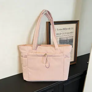 Pastel Quilted Puffer Tote Bag For Women, Large Capacity, Lightweight And Portable, Ideal For Travel, Work And Daily Use, Fashion Casual Top Handle Shoulder And Underarm Bag With Soft Padded Design For Comfortable Carrying