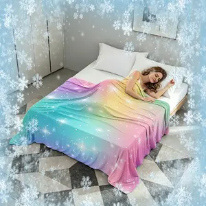 Starry Sky Rainbow Ombre Double-layer Cooling Blanket, Soft Blankets, Ultra-soft Cool Skin-friendly Breathable Comfortable Lightweight Physical Cooling Summer Air Conditioning Blanket, BedroomOffice Multi-scene Universal Nap Cooling Blanket, Bed Blanket