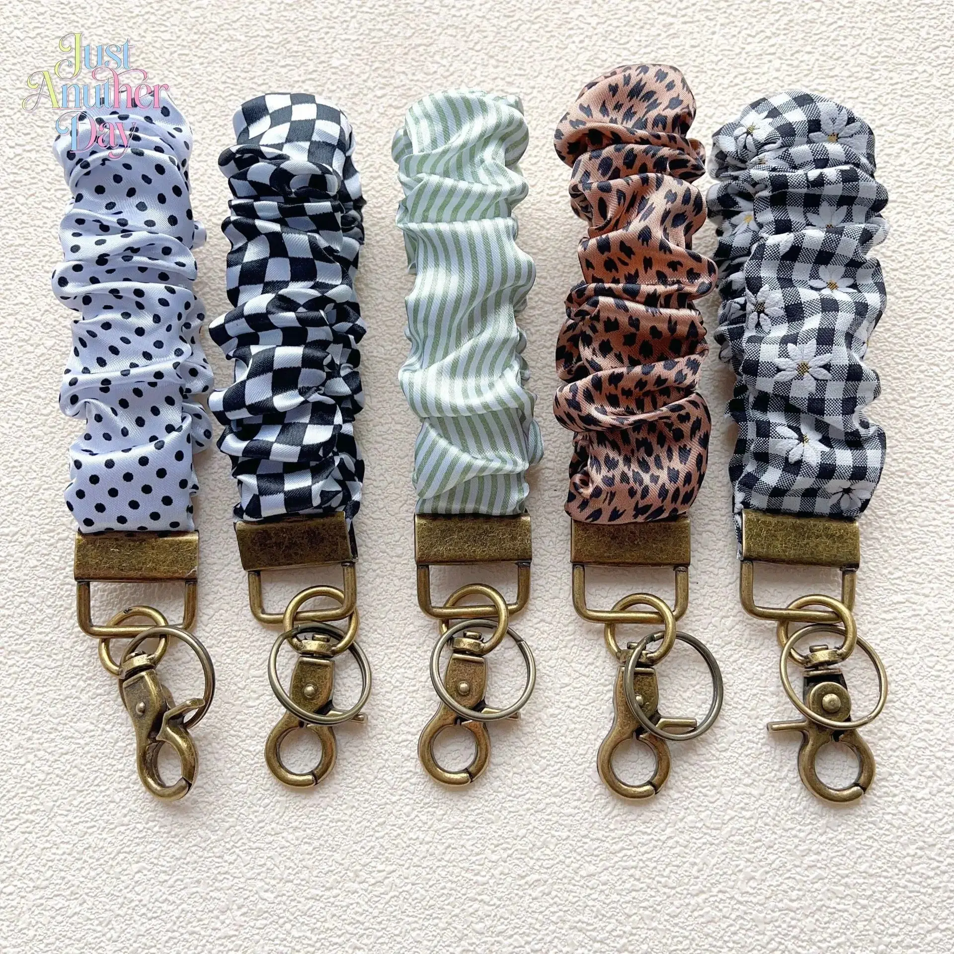 Women's Multi-Functional Elastic Fabric Scrunchie Wrist Keychain - Cute Print Hair Tie Wristlet Key Holder for Sports, Camping & Hiking