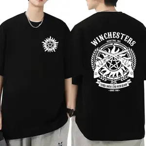 Winchesters Hunting Inc Supernatural T-Shirt, Anti Possession Symbol Graphic Tee, Men Women Casual Crewneck Streetwear Top for Fans, Family Doesn't End With Blood Quote Print Shirt