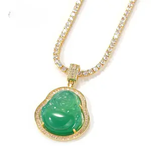 [ICE HUE]18K Gold Vacuum Plated Copper with 5A+ Sri Lanka Zircon Jade Maitreya Buddha Pendant With Necklace Miami Italy Mexico & Micro Inspired for Women & Men Luxury Jewelry,Daily Wear,Casual Fashion,Gift Idea,,Classic,Hip Hop,Simple,Sporty
