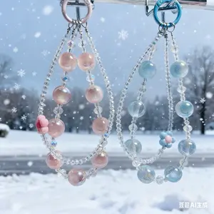 Phone Charm for Women Anti-Theft Wrist Strap Hands-Free Beaded Chain Detachable Lanyard with Tether Tab Stylish Accessory Bowknot Design Handcrafted Glass Beads Fashion Phone Accessories for Phone Decoration