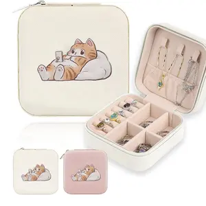 1 piece of jewelry box with zipper closure, suitable for organizing and storing rings, pendants, earrings, and necklaces. Multi layer design, compact square storage bag, perfect gift for birthdays/holidays. Portable small travel jewelry box