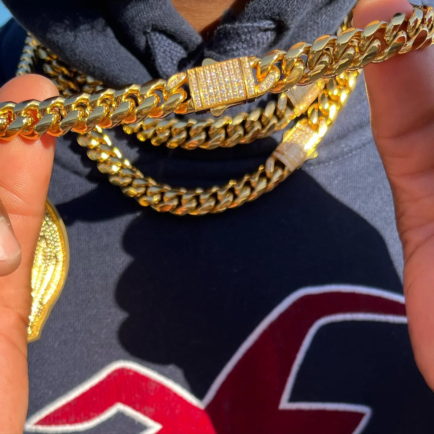Men’s  14K gold plated Cuban Link Chain & Bracelet – Fully Iced Drip Set w/ CZ Clasp, Streetwear Statement Jewelry Steel Attire