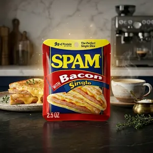 SPAM Single Bacon 2.5 oz Individual Pouch, Fully Cooked Pork & Ham, Pack of 12