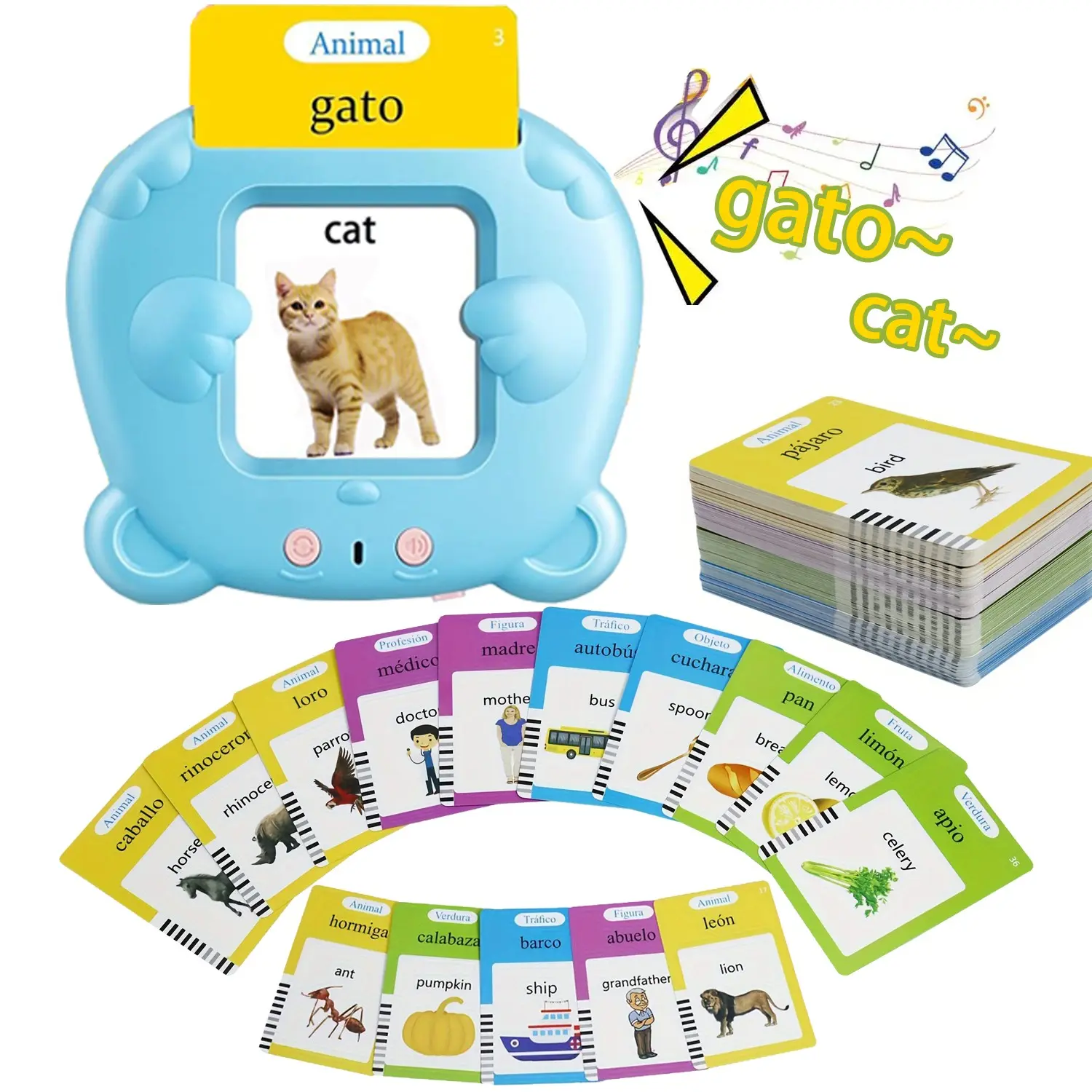 Spanish and English Talking Flashcards for Boys and Girls, Bilingual Voice Speech Training Tool, Educational Abc Learning Cards, Preschool Learning Tool, Vocabulary Flashcards, Bilingual Instruction Cards, with 224 Sight Words Birthday/Christmas Gifts