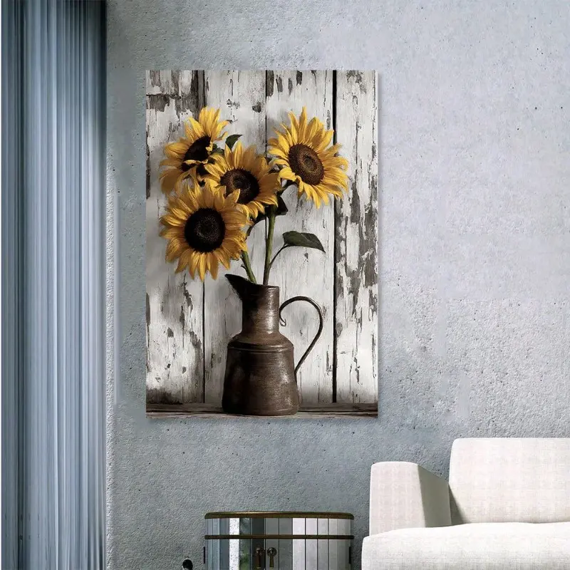 Vibrant Yellow Sunflower Framed Canvas Wall Print - 12x16 in, 12*16inch Frame Home Decor, Farmhouse Artwork for Living Room