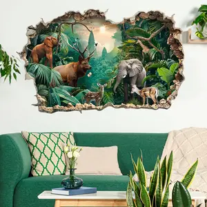 Jungle Animal Pattern Wall Sticker, 4 Counts/set Self Adhesive Wall Decal, Wall Art Decorative Sticker for Home Living Room Bedroom, Durable Adhesive Stickers