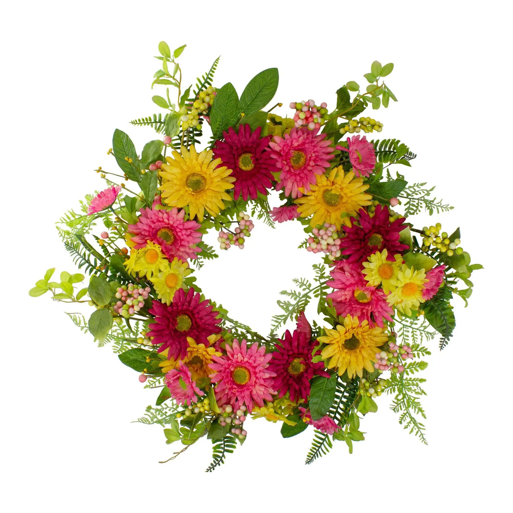 Chrysanthemum and Daisy Floral Spring Wreath  P ink and Yellow