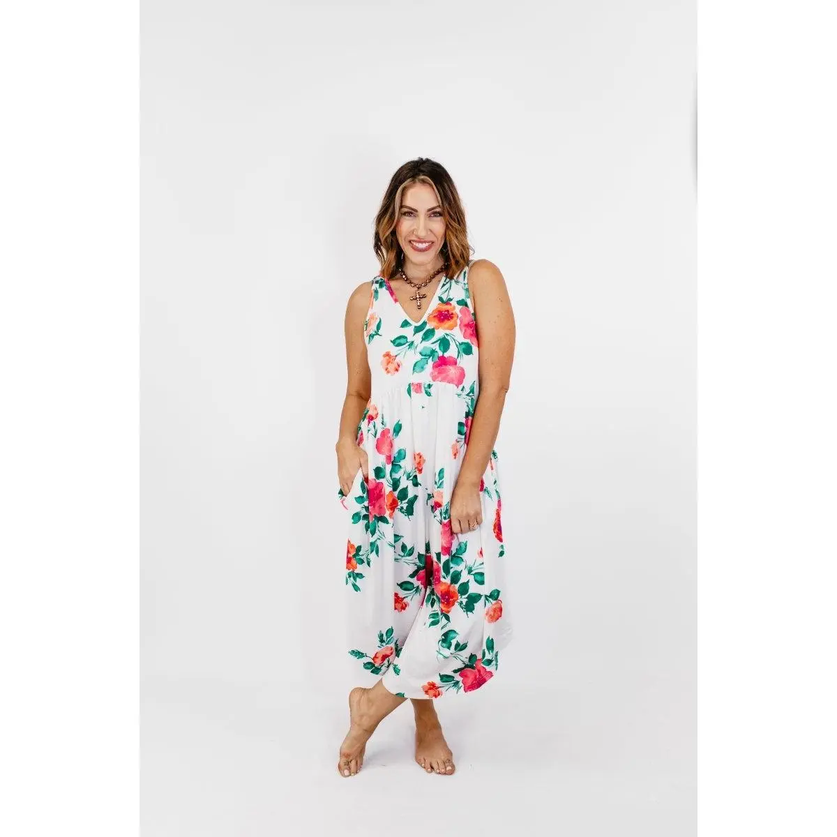 Phierce Fashions Jumpsuit in Fuchsia and White Floral - Reg/Curvy FINAL SALE
