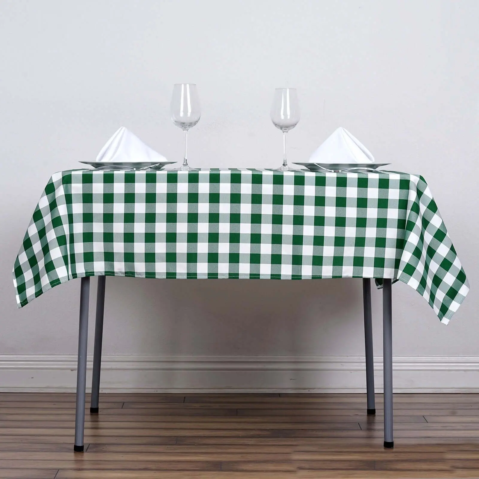 Square Polyester Tablecloth, 54"x54" White-Green Checkered Buffalo Plaid Outdoor Table Cover