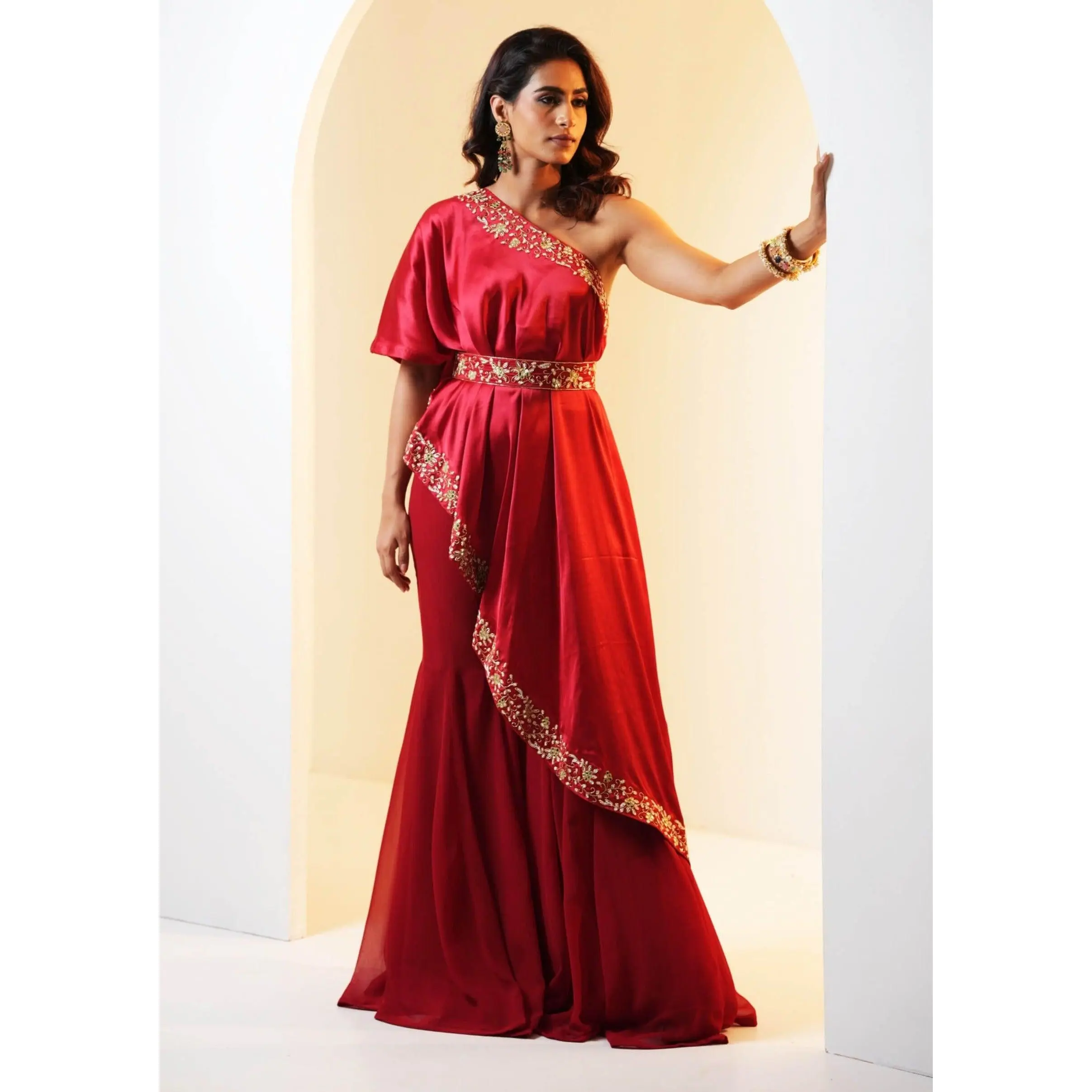 Seher maroon cape and sharara set