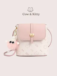 Cow&Kitty Kawaii Mini Crossbody Bag for Girls, Cute Pink PU Leather Small Shoulder Purse with Magnetic Snap Closure, Adjustable Strap,Includes Plush Keychain,Lightweight Handbag for School, Travel, Shopping, Dating,Daily Use, Weekend Outfits and Casual