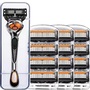 Men's Shaving Razors & Blades, Sharp Handheld Razor Blade & Handle with Stainless Blades, Men's Razor Blade Replacement - 1 Tool Holder + 12 Tool Heads + Storage Box (12PC)