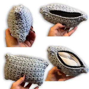 Light Blue Grey & White Crocheted Stash Bag - Durable Padded Storage for gardening- Compact 5x7 Dime Bag