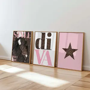 Pink Leopard Gallery Wall Set Style Holy Chic Diva Star Animal Print Posters Printable Girly Bedroom Room Decor