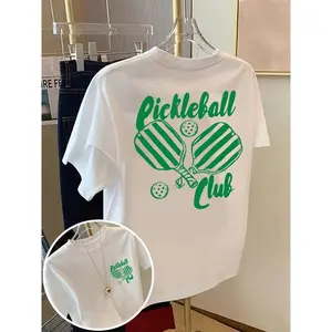 Pickleball Club Graphic Tee Oversized Crewneck Short Sleeve Casual Streetwear Soft Cotton Summer Outfit Game Day Sport Lover Gift