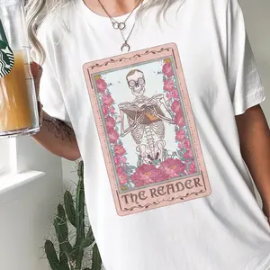 Bookish Shirt, Witchy Stuff Mystical Literature Apparel, Skeleton Librarian Tee Shirt, The Reader Tarot Card TShirt, Gift For Book Lover