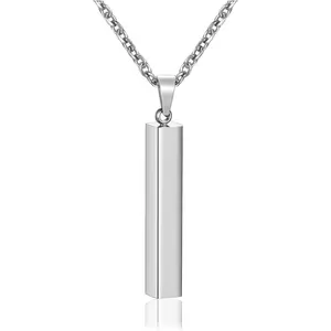 Engraving 3D Bar Name Necklace Personalized Text Message Cool Simple Design Women Customized Dangle Vertical Cuboid Stick Pendant Necklaces Stainless Steel Birthday