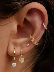 5Pcs Exquisite 24K Gold Plated Cubic Zirconia Hoop Earrings Set For Women Zircon Stud Earrings Pack Flower Heart Drop Dangle Earrings Stack