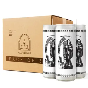 Bulk 3 Pack Santa Muerte 7 Day Candles in Glass Jar – Paraffin Wax, Clean Burning Unscented | Large & Tall Devotional Prayer Pillar Candles for Home, Memorial, Spells, Long Lasting