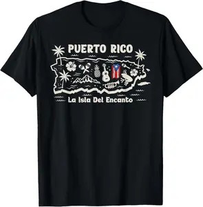 Puerto Rico La Isla del Encanto Puerto Rican Flag Retro Casual Short Sleeve Cotton T-Shirt