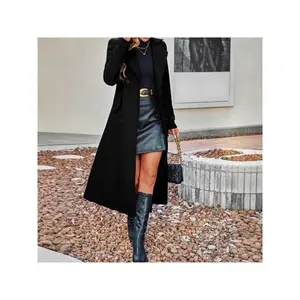 Women'S Elegant Double-Breasted Fleece Coat - Winter Warm Long Sleeve Trench Coat with Golden-Tone Buttons, Classic Solid Color (Beige/Navy/Black/Brown) |   Structured Fit & Smooth Texture |   Versatile Outerwear for Casual & Formal Occasions