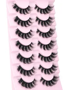 Mink Lashes Fluffy Wispy Lashes Natural Look 3D False Eyelashes D Curl Russian Strip Lashes 7 Pairs Short Fake Eyelash Pack