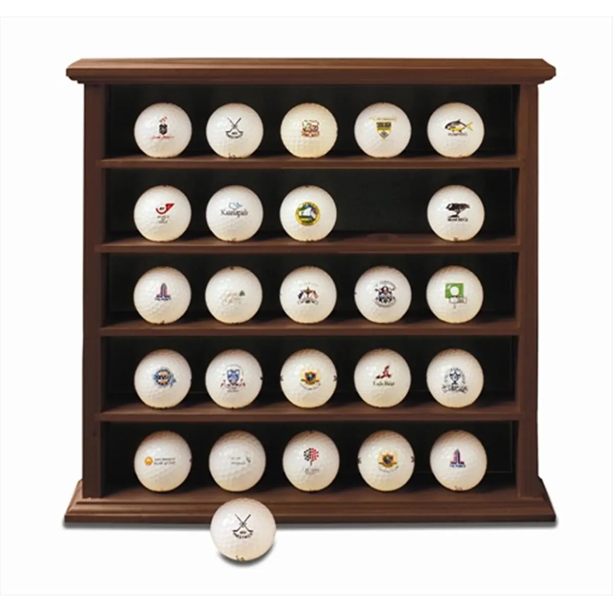 212 MAIN Mahogany Wood Golf Ball Display Cabinet Set - 25-Standard-Ball Capacity Wall-Mount Shelf, Desk-Compatible Holder Organizer with Racks for Golf Enthusiasts