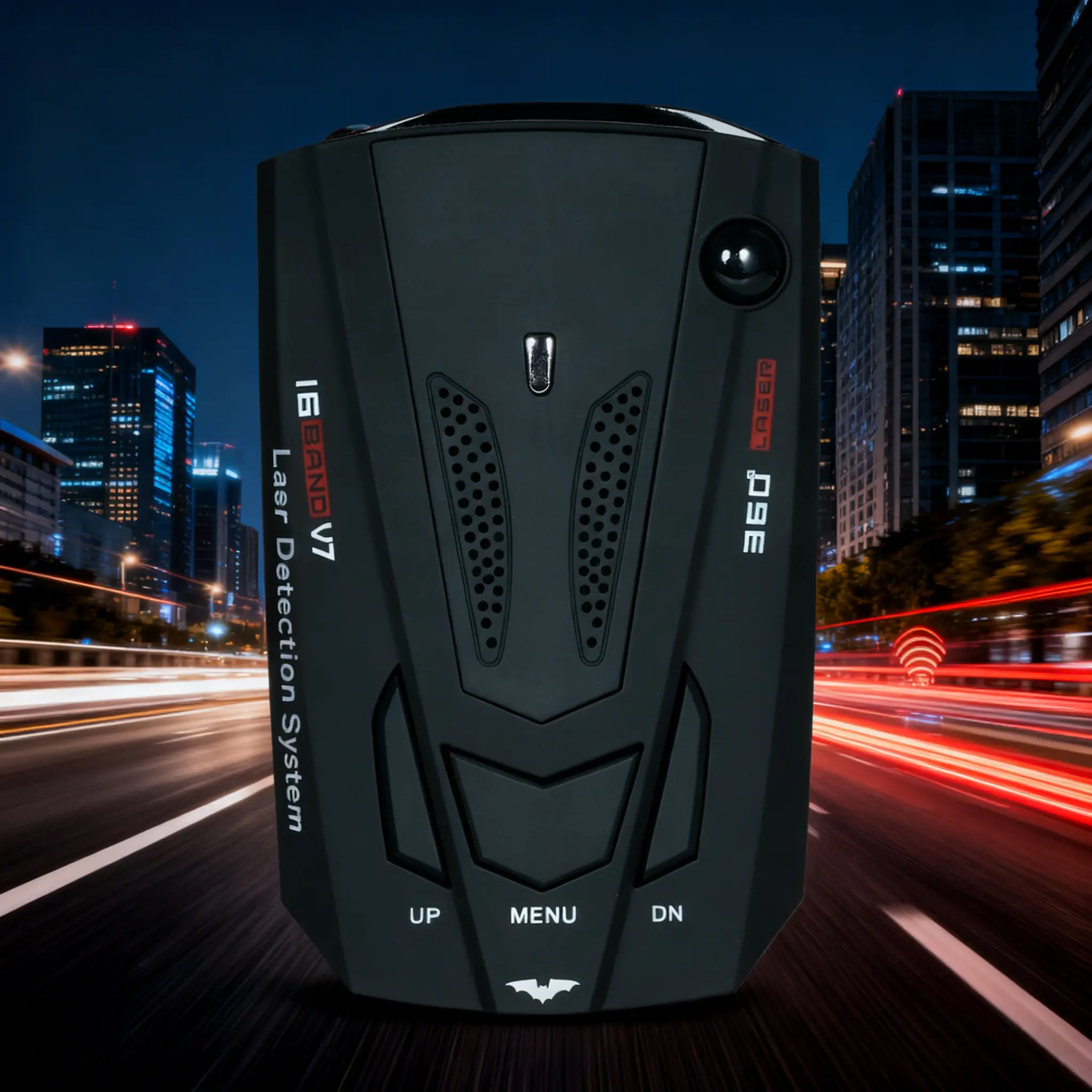 Portable V7 Auto Laser Signal Detector, Multi-band Frequency Scan, Driving Safety Reminder Device with Non-slip Mat & Car Charger