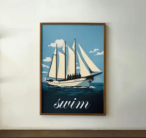 Swim Sailboat Illustration Print | K-Pop Wall Art Poster Wall Decor