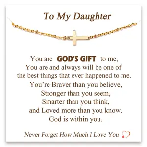 Cross Bracelet for Women Daughter Granddaughter Christmas Valentine's Day Birthday Christian Religious Gifts Adjustable Stainless Steel Dainty Bracelet