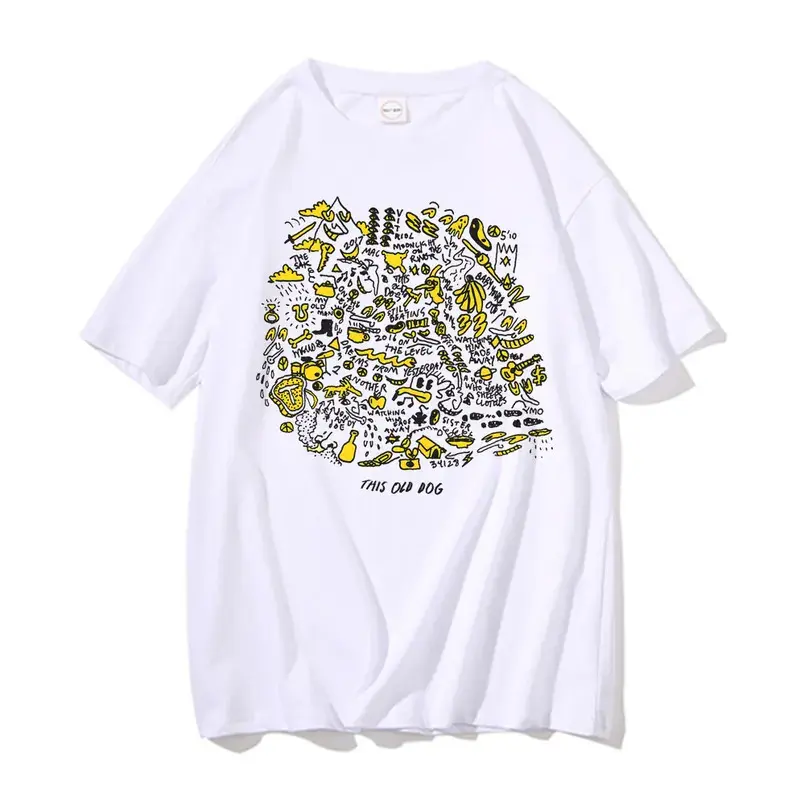 Oversized Vintage Graphic T-shirt with Dog Skeleton Print, Casual Cotton Short Sleeve Streetwear for Men & Women, Shortsleeve, Menswear