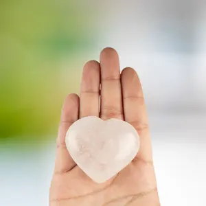 Clear Quartz Heart Palm Stone, Polished Crystal Stone for Chakra Balancing, Meditation, Spiritual and Crystal Gift