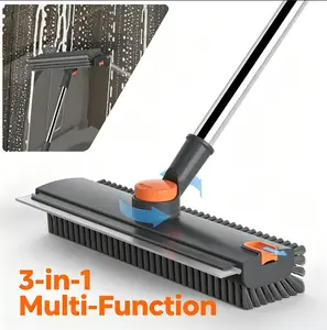【2026 newly upgraded】 Floor Scrub Brush Bathtub Brush with Long Handle 3 in 1 Scrape and Heavy-Duty Stiff Bristle Scrubber Brush for Cleaning Shower Bathroom Patio Garage Kitchen Wall and Deck Cleaning Supplies for Home
