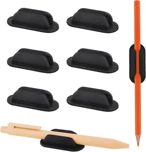 6 Packs Adhesive Pencil Holders for Desk, Flexible Silicone Black Pencil Holder with Sticky Pads.