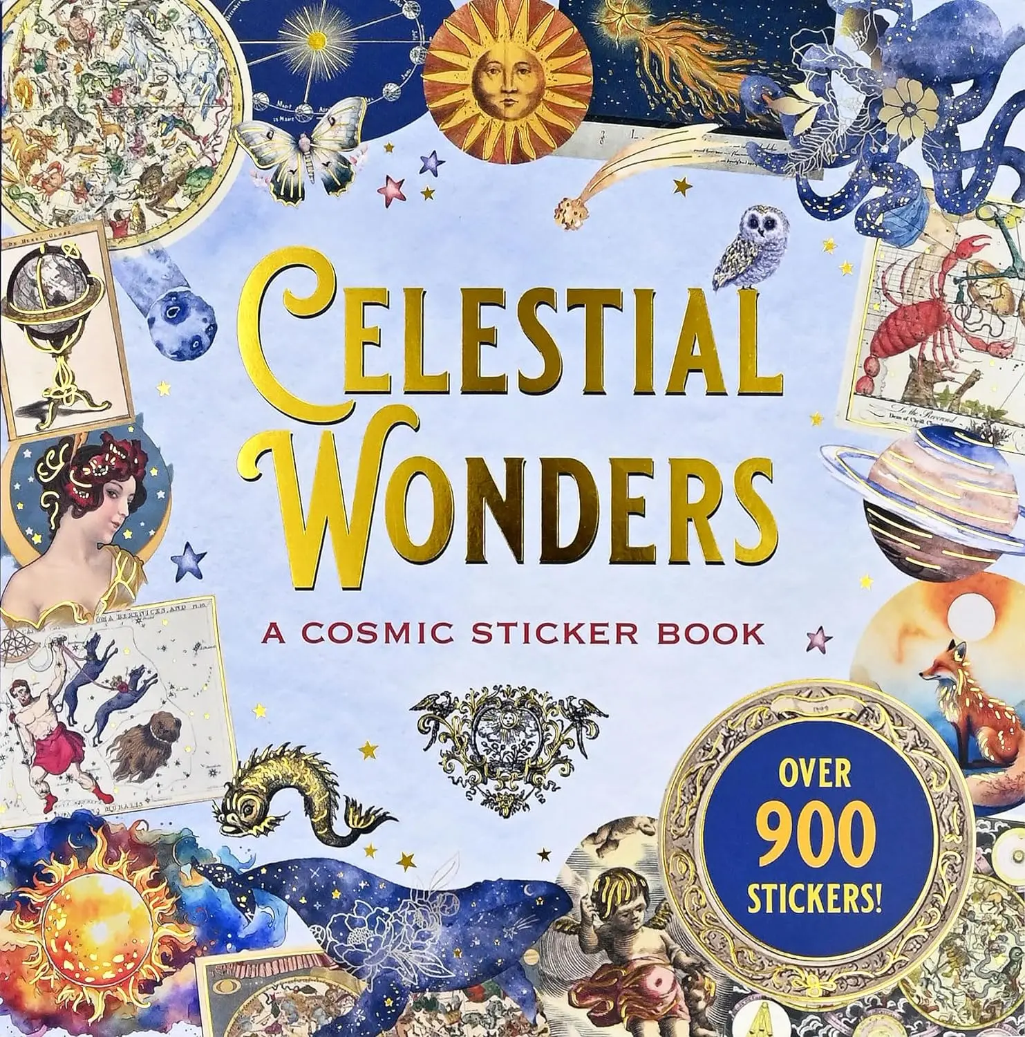 Celestial Wonders Sticker Book (900+ Stickers), Vintage Paper Material, Adhesive Vinyl Decal, Art Supplies for Adults, Art Stickers Crafts Kit