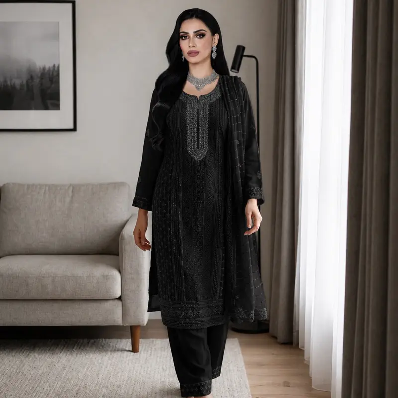 Chikankari Georgette 3-Piece Kurta Pant Set - With Daraj Work, Top, Dupatta, Bottom - Casual Women's Clothes (Sizes 38-44)