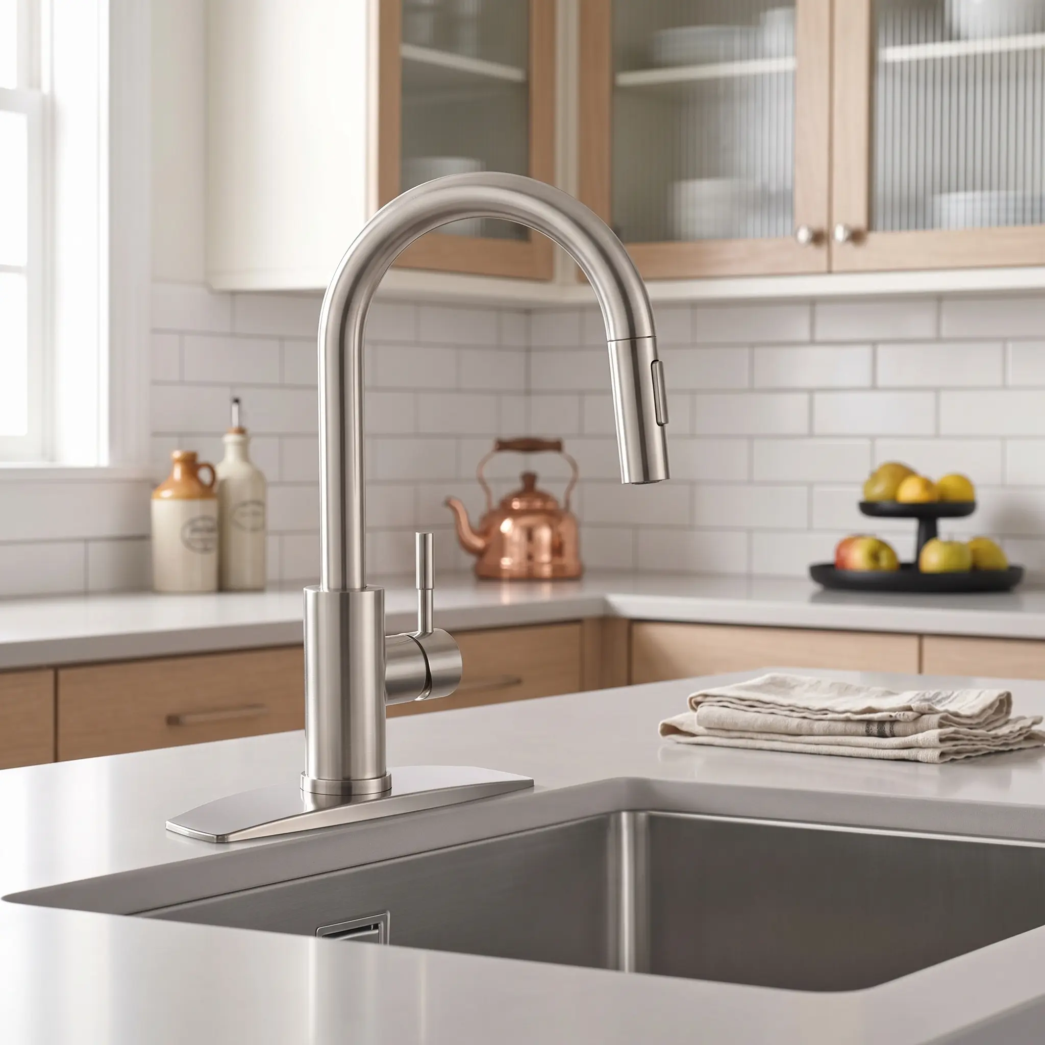 FORIOUS Kitchen Faucet with 2 Modes Pull Down Sprayer Brushed Nickel High Arc Kitchen Sink Faucet Stainless Steel Sink Basin Faucet homedecor