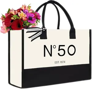 "50th Birthday Canvas Tote Bag: EST. 1974 Keepsake for Women - Perfect Beach Bag for Her Celebration"