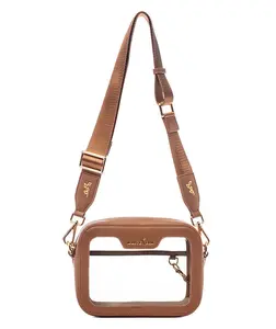 White Elm Bexley Clear Crossbody Bag - Caramel, Compact Design, Ideal for Everyday Use