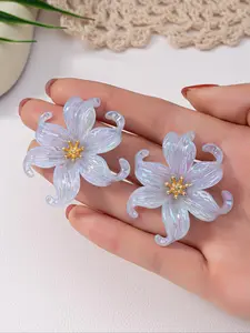 Flower Design Stud Earrings, Cute Acrylic Earrings for Women, 2024 New Style Jewelry for Party, Daily Clothing Decor, Sweet and Cute Trendy Jewelry for Birthday Gift, Ear Studs