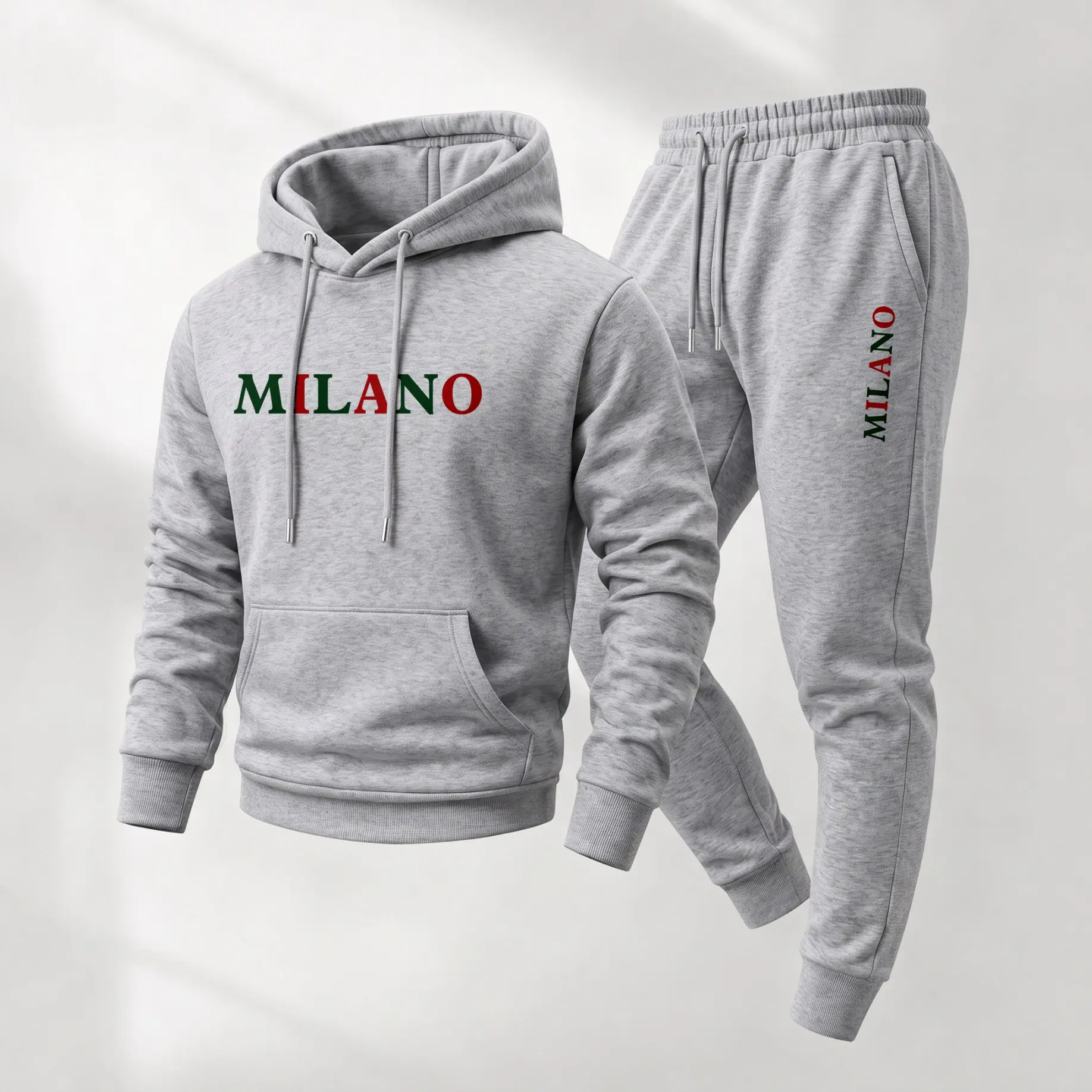 Men's MILANO Letter Pattern Print Hoodie and Drawstring Sweatpants Set, Menswear, Casual Athletic Long Sleeve Hooded Jacket & Trousers for Fall & Winter, Men's Clothing for Daily Wear, Sportswear Indoor Outdoor, Tracksuit, Athleisure